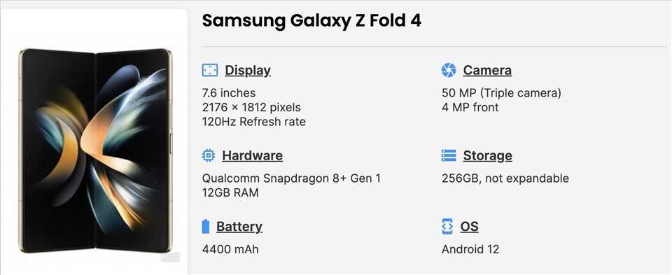 Cấu hình của Samsung Galaxy Fold 4