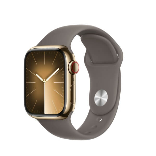 apple watch series 9 màu gold, apple watch series 9 lte 41mm viền thép dây cao su