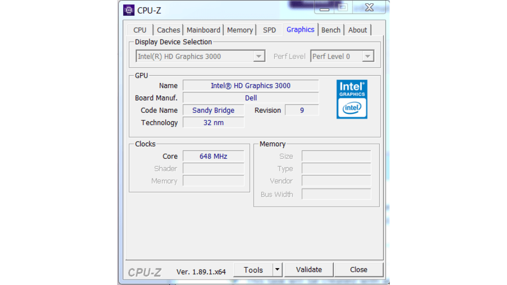 Tab Graphics trong CPU Z