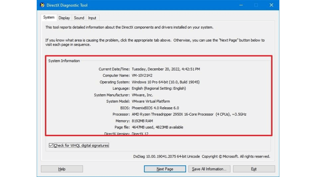 Cách kiểm tra cấu hình Laptop Dell bằng DirectX Diagnostic Tool