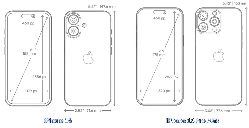 So sánh kích thước iPhone 16 và 16 Pro Max